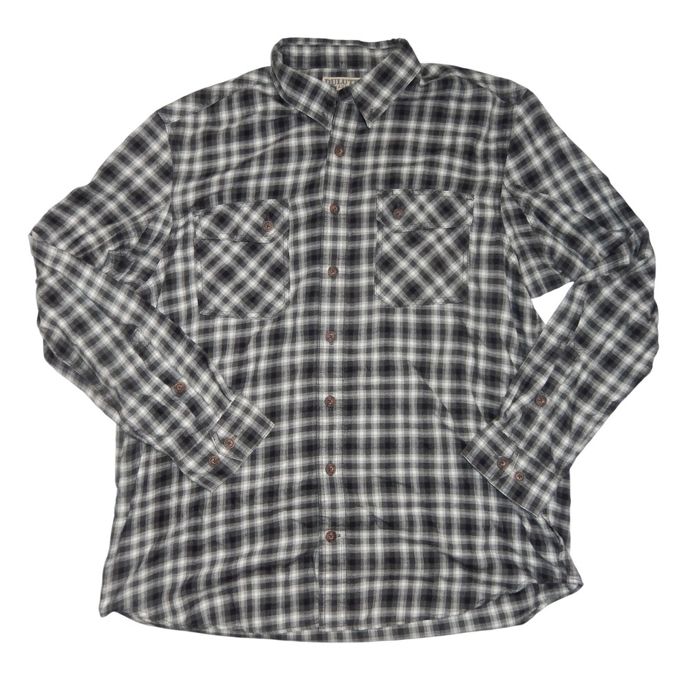 Duluth Trading Co Mens XL Tall Black White Plaid Flannel Button Down Shirt
